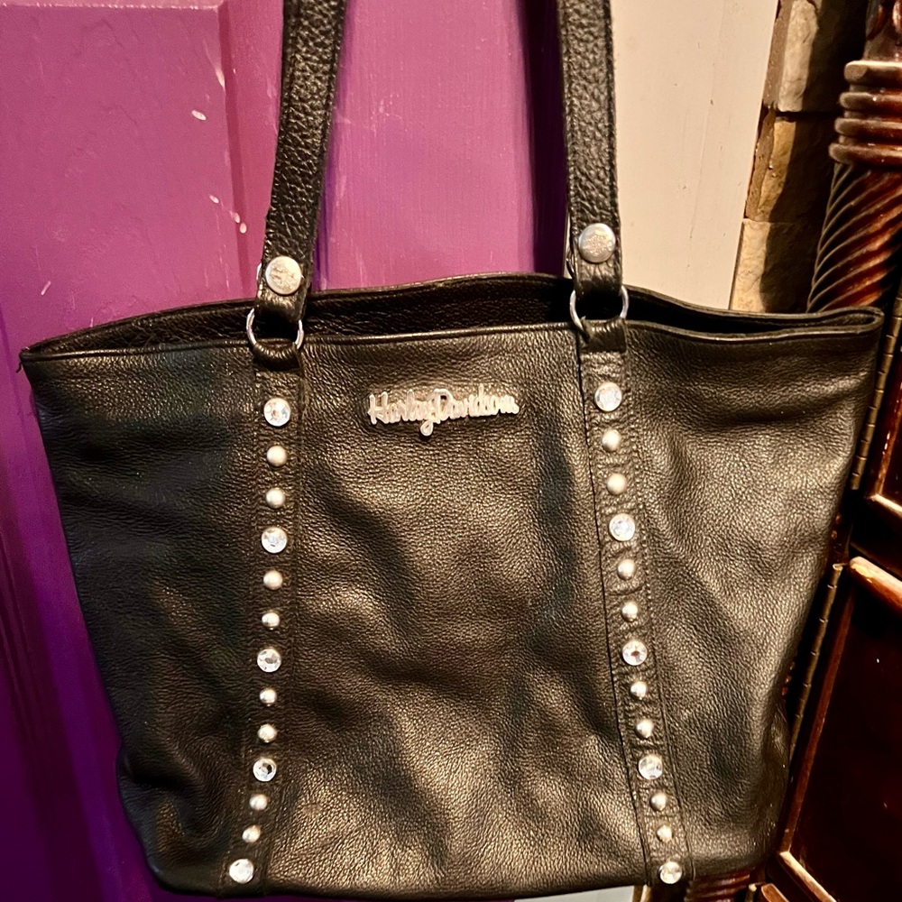 Harley Davidson ladies purse with silver studs and clear stones.  VGUC